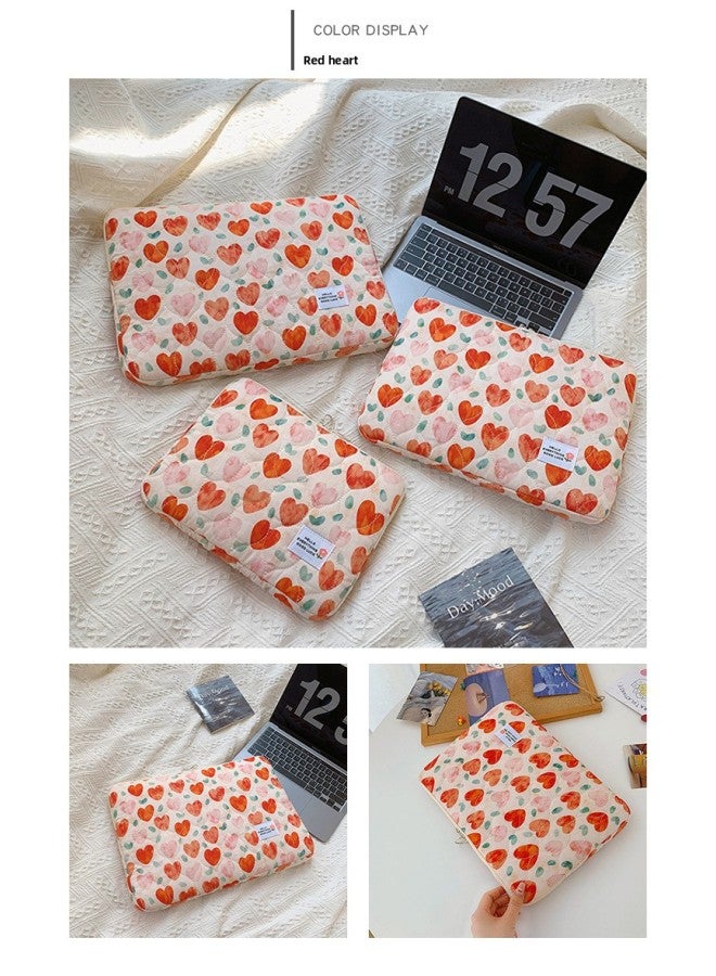 Korean Style Simple Shockproof Ipad Tablet Bag Macbook13 Inch Cute Floral Laptop Sleeve Bag Ins-Color:Red Heart-Dimensions:Large - Image 1
